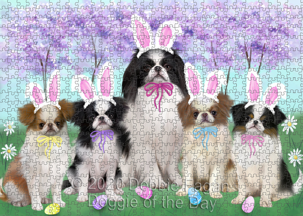 Easter Holiday Japanese Chin Dogs Portrait Jigsaw Puzzle for Adults Animal Interlocking Puzzle Game Unique Gift for Dog Lover's with Metal Tin Box