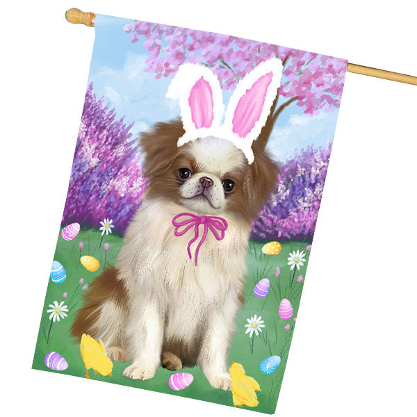 Easter holiday Japanese Chin Dog House Flag Outdoor Decorative Double Sided Pet Portrait Weather Resistant Premium Quality Animal Printed Home Decorative Flags 100% Polyester FLG69485