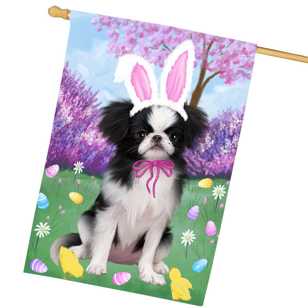 Easter holiday Japanese Chin Dog House Flag Outdoor Decorative Double Sided Pet Portrait Weather Resistant Premium Quality Animal Printed Home Decorative Flags 100% Polyester FLG69487