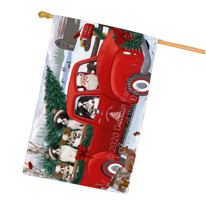 Christmas Santa Express Delivery Red Truck Japanese Chin Dogs House Flag Outdoor Decorative Double Sided Pet Portrait Weather Resistant Premium Quality Animal Printed Home Decorative Flags 100% Polyester