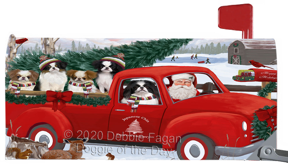 Christmas Santa Express Delivery Red Truck Japanese Chin Dogs Magnetic Mailbox Cover Both Sides Pet Theme Printed Decorative Letter Box Wrap Case Postbox Thick Magnetic Vinyl Material