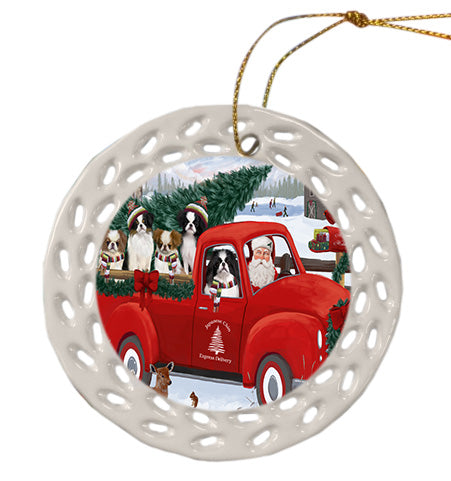 Christmas Santa Express Delivery Red Truck Japanese Chin Dogs Doily Ornament DPOR58878