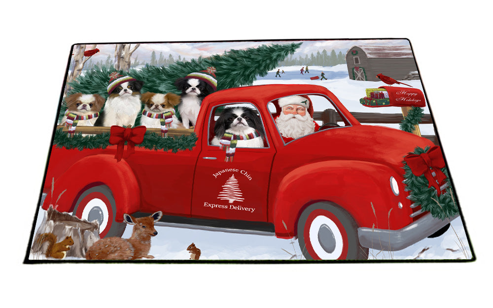 Christmas Santa Express Delivery Red Truck Japanese Chin Dogs Floormat FLMS55891