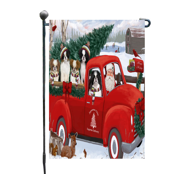 Christmas Santa Express Delivery Red Truck Japanese Chin Dogs Garden Flags Outdoor Decor for Homes and Gardens Double Sided Garden Yard Spring Decorative Vertical Home Flags Garden Porch Lawn Flag for Decorations