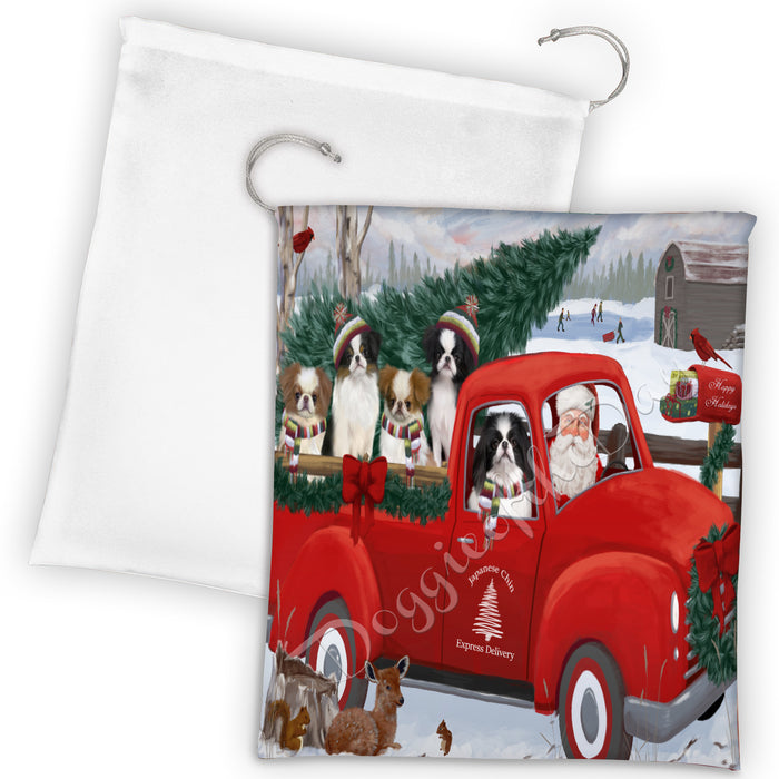 Christmas Santa Express Delivery Red Truck Japanese Chin Dogs Drawstring Laundry or Gift Bag LGB48317