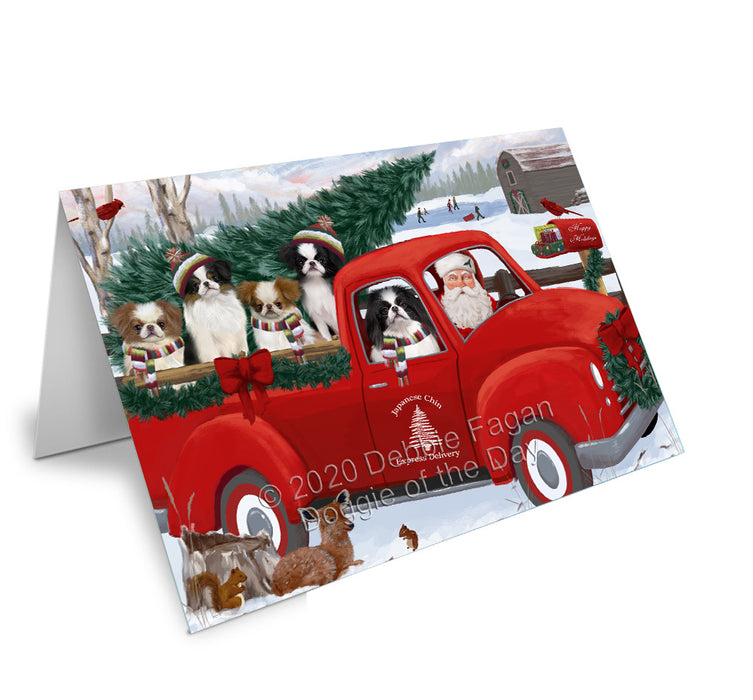 Christmas Santa Express Delivery Red Truck Japanese Chin Dogs  Handmade Artwork Assorted Pets Greeting Cards and Note Cards with Envelopes for All Occasions and Holiday Seasons