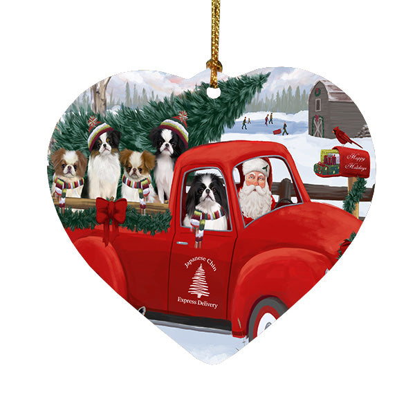 Christmas Santa Express Delivery Red Truck Japanese Chin Dogs Heart Christmas Ornament HPORA59242