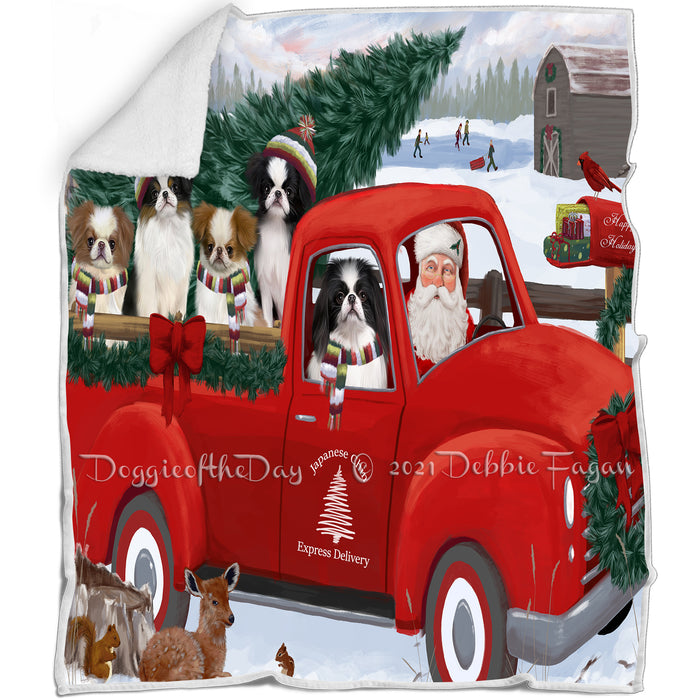 Christmas Santa Express Delivery Red Truck Japanese Chin Dogs Blanket