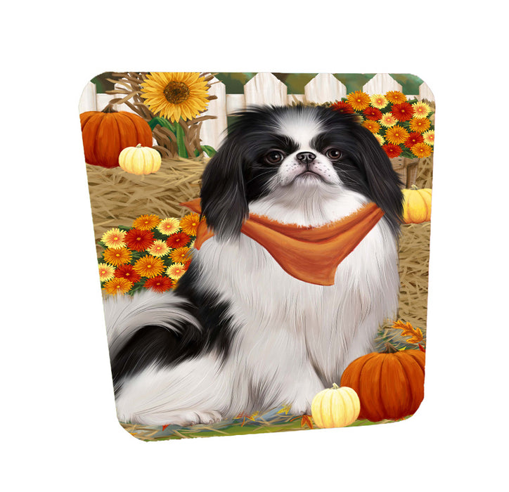 Fall Pumpkin Autumn Greeting Japanese Chin Dog Coasters Set of 4 CSTA58507