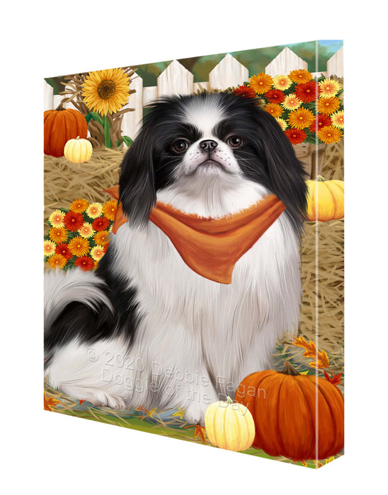 Fall Pumpkin Autumn Greeting Japanese Chin Dog Canvas Wall Art - Premium Quality Ready to Hang Room Decor Wall Art Canvas - Unique Animal Printed Digital Painting for Decoration CVS458