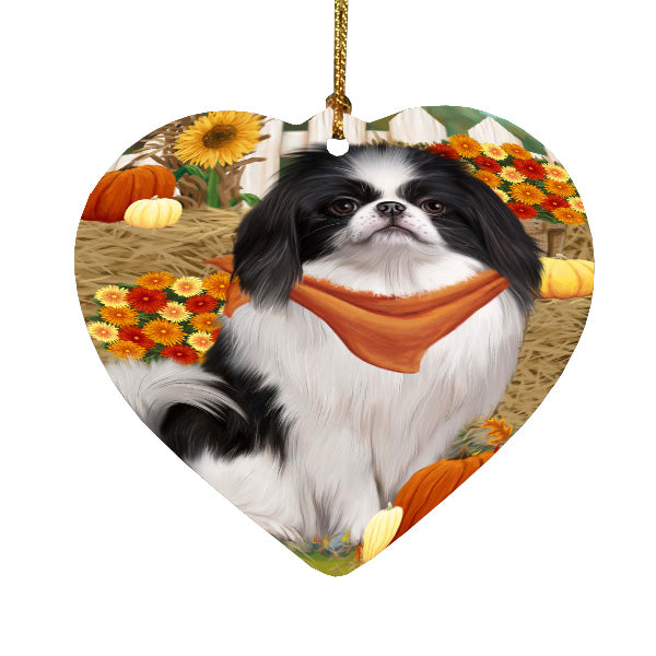 Fall Pumpkin Autumn Greeting Japanese Chin Dog Heart Christmas Ornament HPORA59268