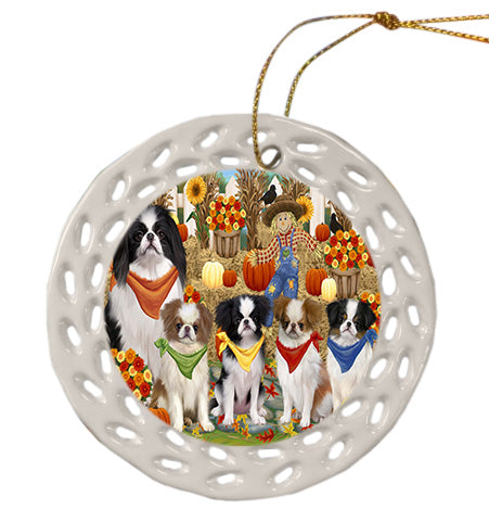 Fall Festive Gathering Japanese Chin Dogs Doily Ornament DPOR58886