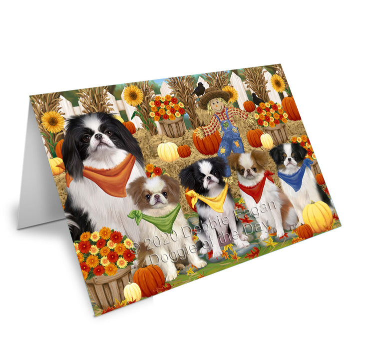 Fall Festive Gathering Japanese Chin Dogs Handmade Artwork Assorted Pets Greeting Cards and Note Cards with Envelopes for All Occasions and Holiday Seasons