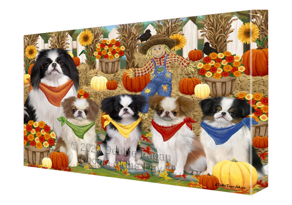 Fall Festive Gathering Japanese Chin Dogs Canvas Wall Art - Premium Quality Ready to Hang Room Decor Wall Art Canvas - Unique Animal Printed Digital Painting for Decoration