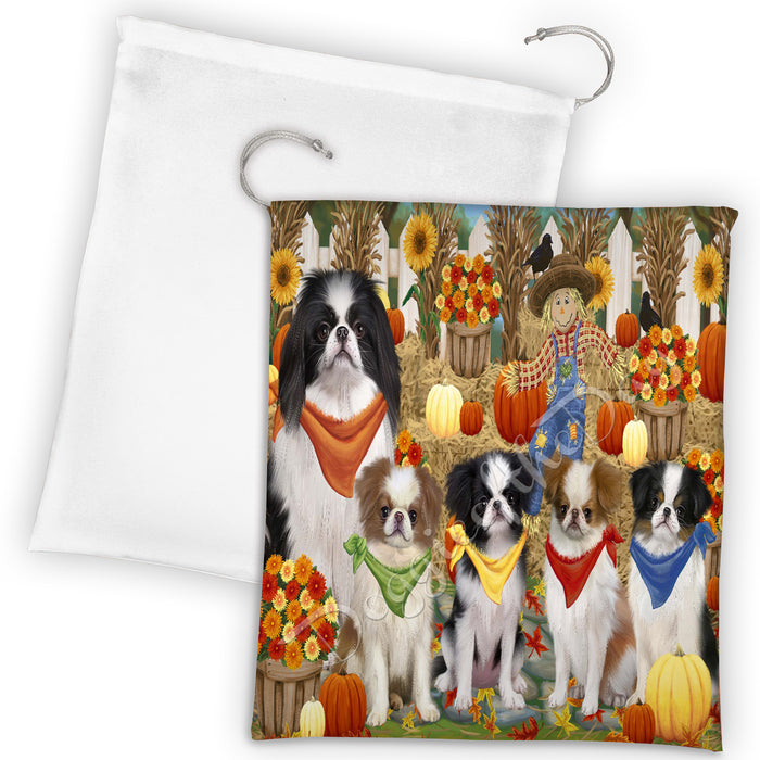 Fall Festive Harvest Time Gathering Japanese Chin Dogs Drawstring Laundry or Gift Bag LGB48414