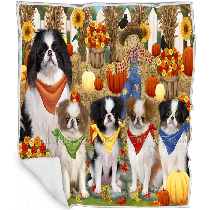 Fall Festive Gathering Japanese Chin Dogs with Pumpkins Blanket BLNKT142413