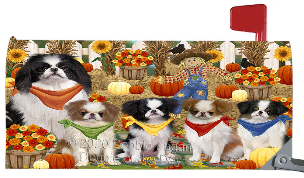 Fall Festive Gathering Japanese Chin Dogs Magnetic Mailbox Cover Both Sides Pet Theme Printed Decorative Letter Box Wrap Case Postbox Thick Magnetic Vinyl Material
