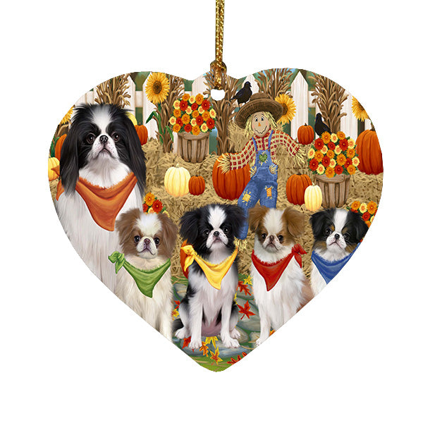 Fall Festive Gathering Japanese Chin Dogs Heart Christmas Ornament HPORA59250