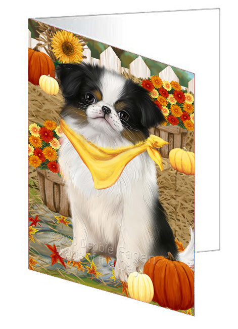 Fall Pumpkin Autumn Greeting Japanese Chin Dog Handmade Artwork Assorted Pets Greeting Cards and Note Cards with Envelopes for All Occasions and Holiday Seasons