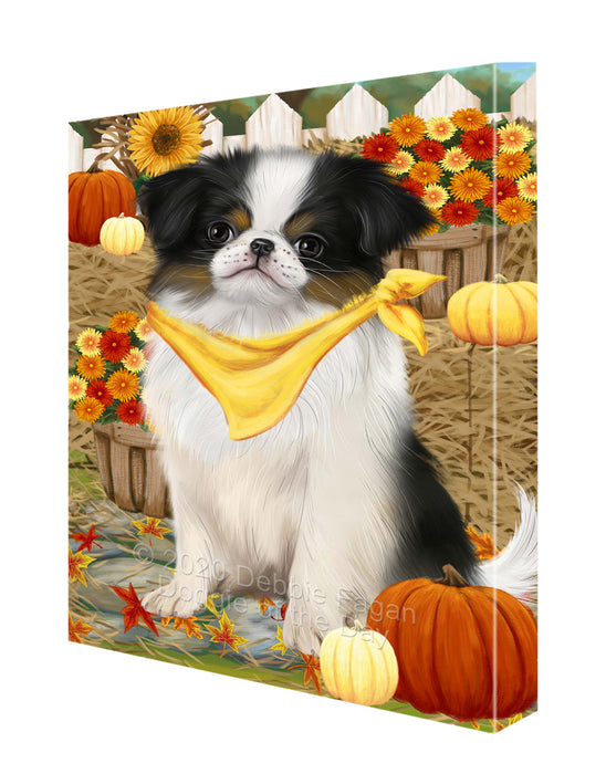 Fall Pumpkin Autumn Greeting Japanese Chin Dog Canvas Wall Art - Premium Quality Ready to Hang Room Decor Wall Art Canvas - Unique Animal Printed Digital Painting for Decoration CVS461