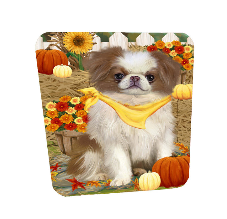 Fall Pumpkin Autumn Greeting Japanese Chin Dog Coasters Set of 4 CSTA58508