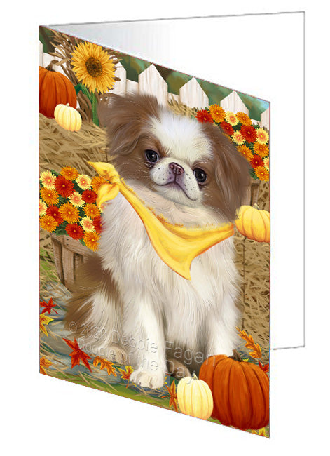 Fall Pumpkin Autumn Greeting Japanese Chin Dog Handmade Artwork Assorted Pets Greeting Cards and Note Cards with Envelopes for All Occasions and Holiday Seasons