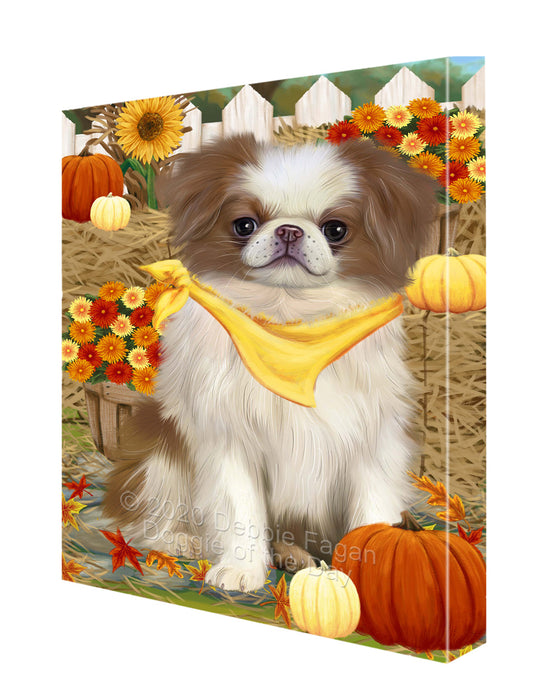 Fall Pumpkin Autumn Greeting Japanese Chin Dog Canvas Wall Art - Premium Quality Ready to Hang Room Decor Wall Art Canvas - Unique Animal Printed Digital Painting for Decoration CVS459