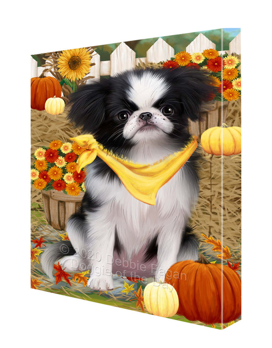 Fall Pumpkin Autumn Greeting Japanese Chin Dog Canvas Wall Art - Premium Quality Ready to Hang Room Decor Wall Art Canvas - Unique Animal Printed Digital Painting for Decoration CVS460