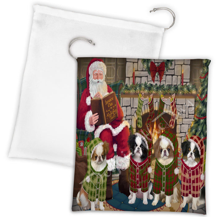 Christmas Cozy Holiday Fire Tails Japanese Chin Dogs Drawstring Laundry or Gift Bag LGB48511