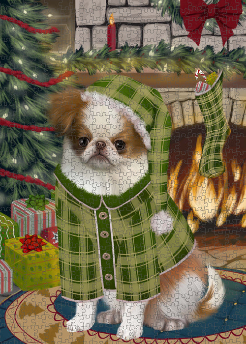 The Christmas Stocking was Hung Japanese Chin Dog Portrait Jigsaw Puzzle for Adults Animal Interlocking Puzzle Game Unique Gift for Dog Lover's with Metal Tin Box PZL923