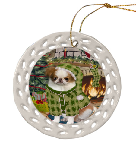 The Christmas Stocking was Hung Japanese Chin Dog Doily Ornament DPOR59098