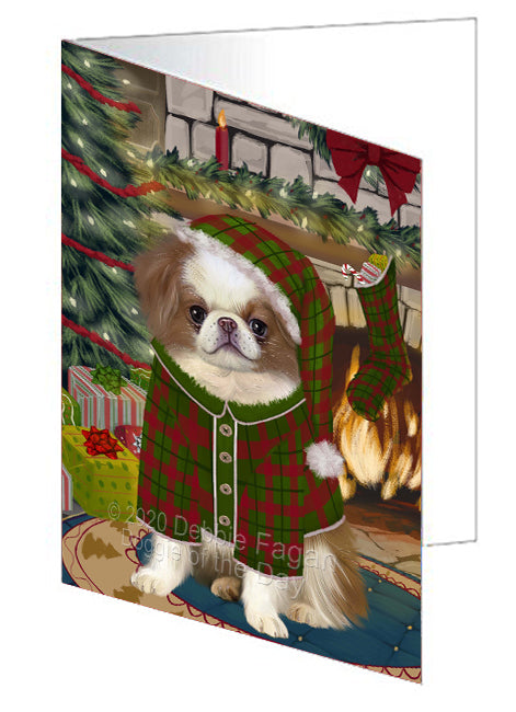 The Christmas Stocking was Hung Japanese Chin Dog Handmade Artwork Assorted Pets Greeting Cards and Note Cards with Envelopes for All Occasions and Holiday Seasons