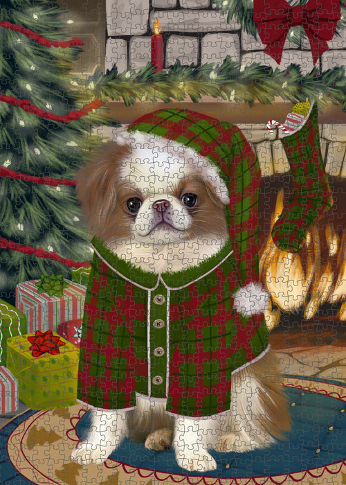 The Christmas Stocking was Hung Japanese Chin Dog Portrait Jigsaw Puzzle for Adults Animal Interlocking Puzzle Game Unique Gift for Dog Lover's with Metal Tin Box PZL924