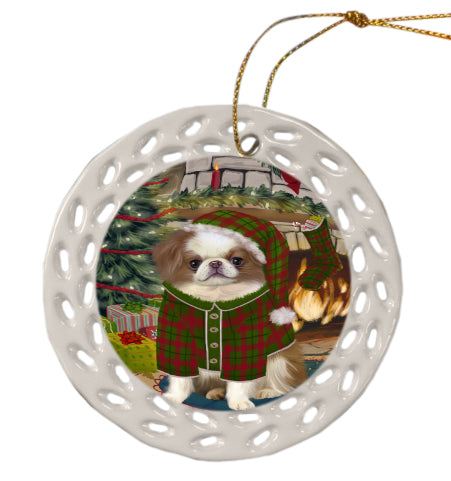 The Christmas Stocking was Hung Japanese Chin Dog Doily Ornament DPOR59099