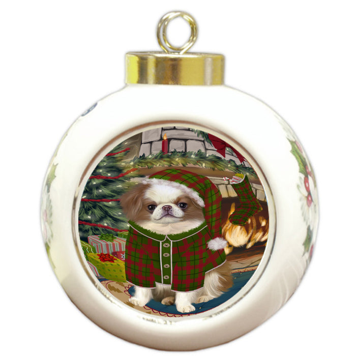 The Christmas Stocking was Hung Japanese Chin Dog Round Ball Christmas Ornament Pet Decorative Hanging Ornaments for Christmas X-mas Tree Decorations - 3" Round Ceramic Ornament, RBPOR59675