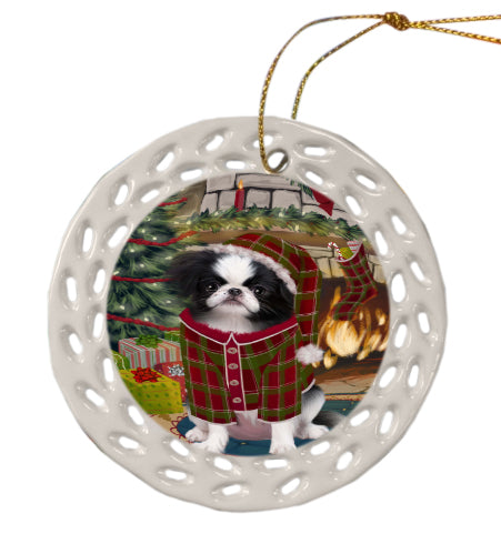 The Christmas Stocking was Hung Japanese Chin Dog Doily Ornament DPOR59100