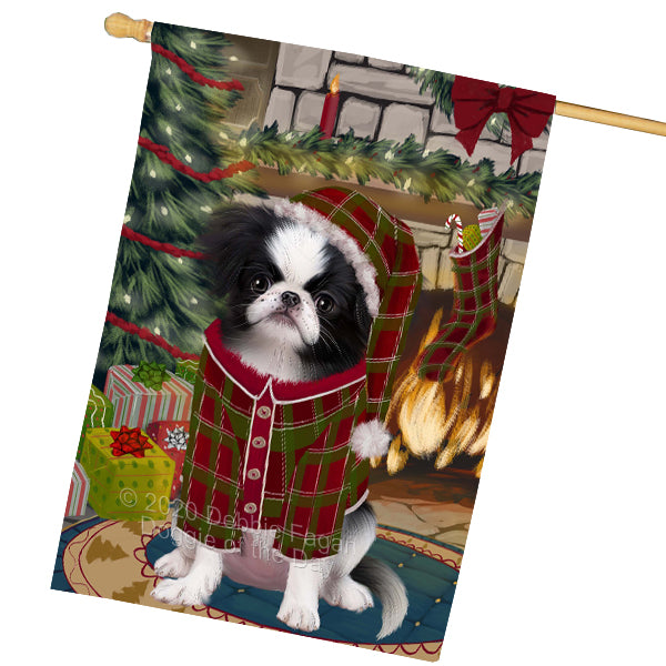 The Christmas Stocking was Hung Japanese Chin Dog House Flag Outdoor Decorative Double Sided Pet Portrait Weather Resistant Premium Quality Animal Printed Home Decorative Flags 100% Polyester FLGA69602