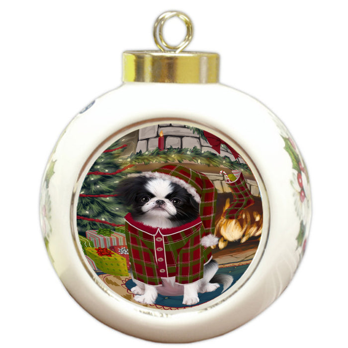 The Christmas Stocking was Hung Japanese Chin Dog Round Ball Christmas Ornament Pet Decorative Hanging Ornaments for Christmas X-mas Tree Decorations - 3" Round Ceramic Ornament, RBPOR59676