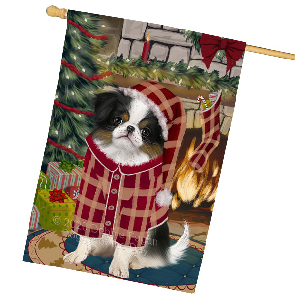 The Christmas Stocking was Hung Japanese Chin Dog House Flag Outdoor Decorative Double Sided Pet Portrait Weather Resistant Premium Quality Animal Printed Home Decorative Flags 100% Polyester FLGA69603