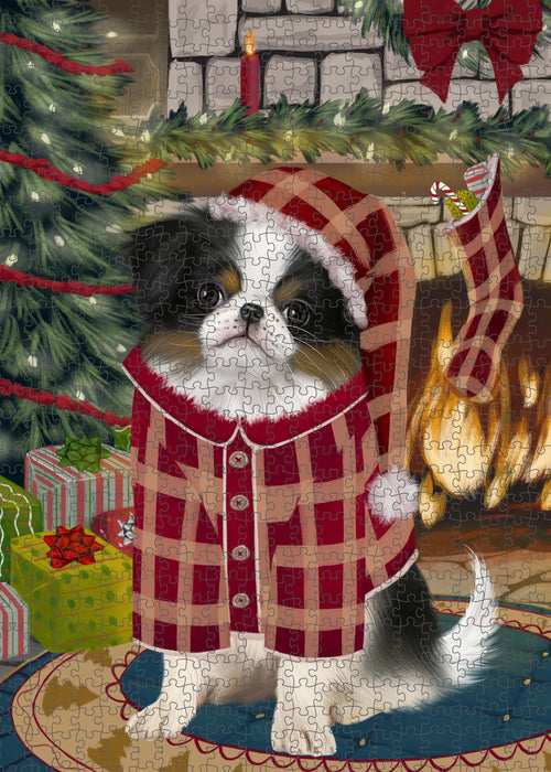 The Christmas Stocking was Hung Japanese Chin Dog Portrait Jigsaw Puzzle for Adults Animal Interlocking Puzzle Game Unique Gift for Dog Lover's with Metal Tin Box PZL926