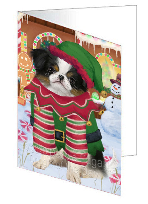 Christmas Gingerbread Elf Japanese Chin Dog Handmade Artwork Assorted Pets Greeting Cards and Note Cards with Envelopes for All Occasions and Holiday Seasons