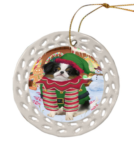 Christmas Gingerbread Elf Japanese Chin Dog Doily Ornament DPOR58761