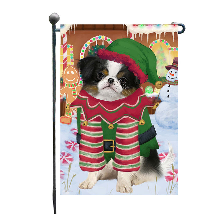 Christmas Gingerbread Elf Japanese Chin Dog Garden Flags Outdoor Decor for Homes and Gardens Double Sided Garden Yard Spring Decorative Vertical Home Flags Garden Porch Lawn Flag for Decorations