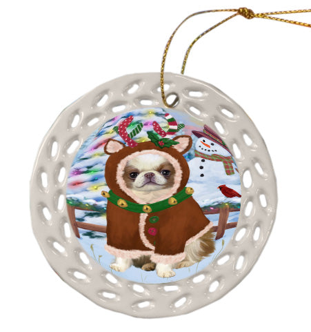 Christmas Gingerbread Reindeer Japanese Chin Dog Doily Ornament DPOR58769