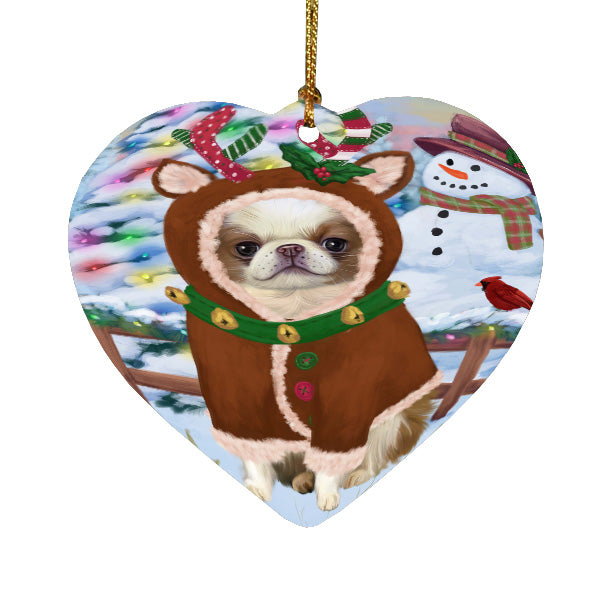 Christmas Gingerbread Reindeer Japanese Chin Dog Heart Christmas Ornament HPORA59118