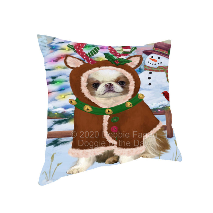 Christmas Gingerbread Reindeer Japanese Chin Dog Pillow with Top Quality High-Resolution Images - Ultra Soft Pet Pillows for Sleeping - Reversible & Comfort - Ideal Gift for Dog Lover - Cushion for Sofa Couch Bed - 100% Polyester