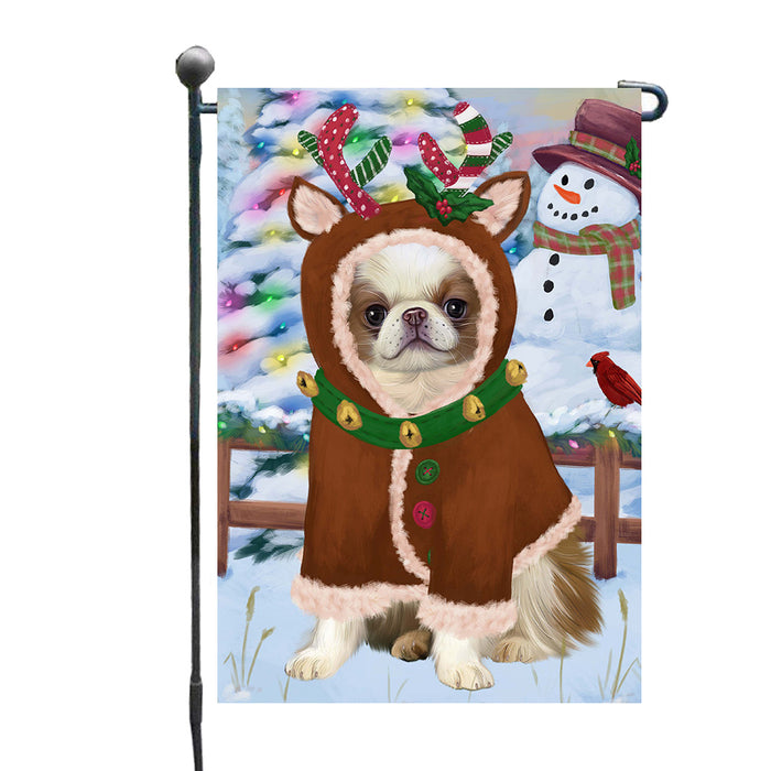 Christmas Gingerbread Reindeer Japanese Chin Dog Garden Flags Outdoor Decor for Homes and Gardens Double Sided Garden Yard Spring Decorative Vertical Home Flags Garden Porch Lawn Flag for Decorations