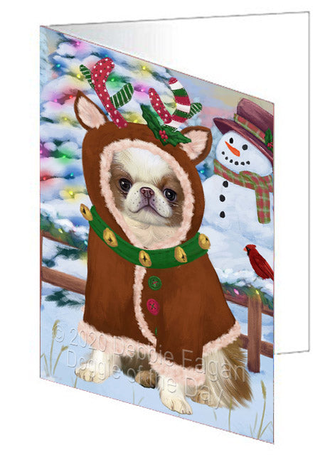 Christmas Gingerbread Reindeer Japanese Chin Dog Handmade Artwork Assorted Pets Greeting Cards and Note Cards with Envelopes for All Occasions and Holiday Seasons