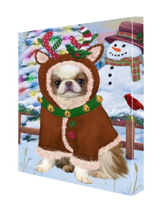Christmas Gingerbread Reindeer Japanese Chin Dog Canvas Wall Art - Premium Quality Ready to Hang Room Decor Wall Art Canvas - Unique Animal Printed Digital Painting for Decoration