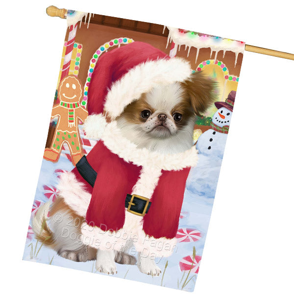 Christmas Gingerbread Candyfest Japanese Chin Dog House Flag Outdoor Decorative Double Sided Pet Portrait Weather Resistant Premium Quality Animal Printed Home Decorative Flags 100% Polyester